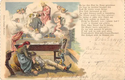 US3013 Ottmar Zieher, Muenchen Engel Tod Jenseits Rettung Jesus Litho