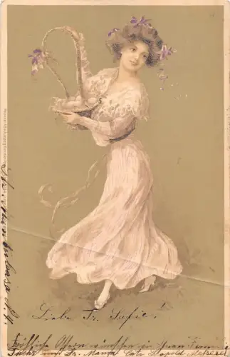 us195 Mädchen mit Blumen Fantasy Ostereierkorb Rumänien