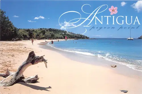 US40 Postkarte Antigua West Indies Taube Point Strand 1968 Palme