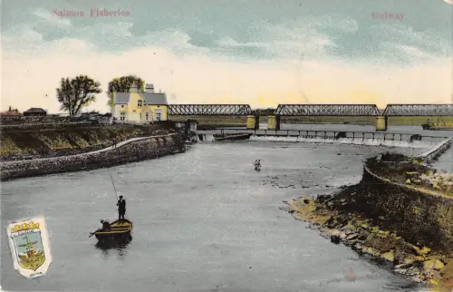 US2406 Ireland Galway Salmon Fisheries River Bridge Boot Fischangeln