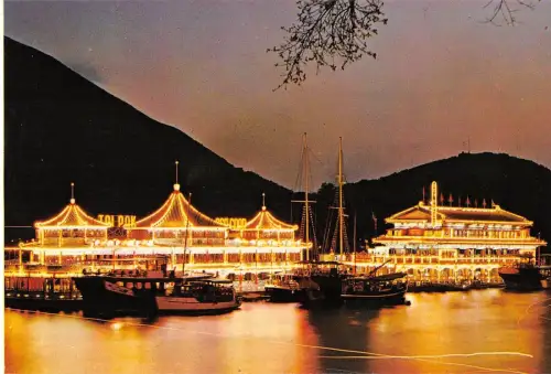BR100578 Aberdeen bei Nacht schwimmendes Restaurant Porzellan Hongkong