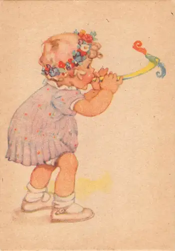 US4211 Kleines Mädchen Blumen Gemälde Postkarte