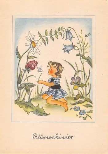 US4187 Blumenkinder Blumen kleines Mädchen Postkarte