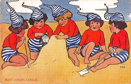 BR102688 Kinder basteln eine Sandburg King Cole s Castle Postkarte Comic