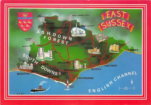 US40 Postkarte UK England East Sussex Karte Leuchtturm