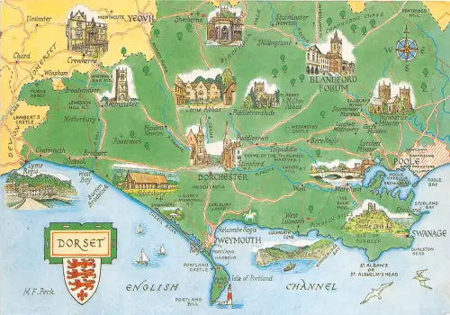 US40 Postkarte UK England Dorset Karte Wappen 1998
