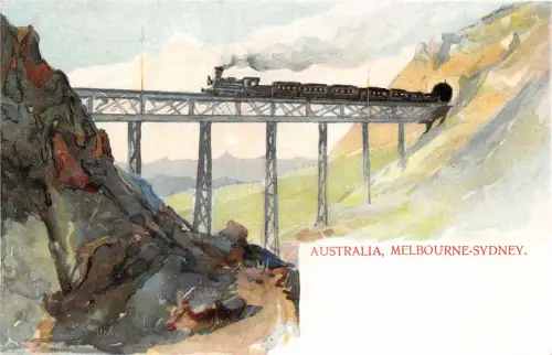 uk41880 melbourne sidney australia litho railway train
