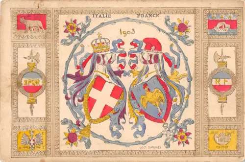 US2362 Italien Frankreich Wappen Postkarte 1903 Propaganda Heraldic Royalty