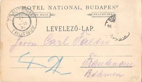 US2757 Hotel National Budapest Hungary Levelezo Lap Ganzsachen 1896