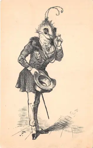 US84 Frankreich SciFi Mann in seltsamem Kostüm vermenschlichtes Tier Neuheit Künstler signiert