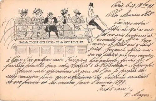 US2893 Madeleine Bastille Straßenbahn Postkarte Neuheit Bus Mode Paris Frankreich 1898