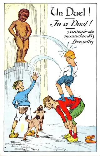 Lot 76 boys in a duel manneken pis bruxelles brussels belgium comic