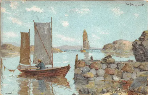 Lot 80 Fra Larviksfjord Gemälde Postkarte Larviksfjord Norwegen Boot Larvik
