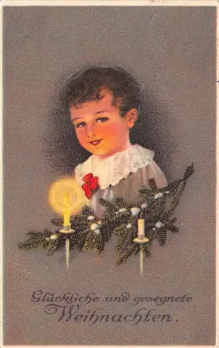 BG14636 Kind mit Tannenzweig Kerze weihnachten germany