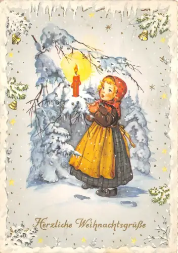 BG14968 Kerze Tannenzweig Glocke Mädchen Weihnachten Germany