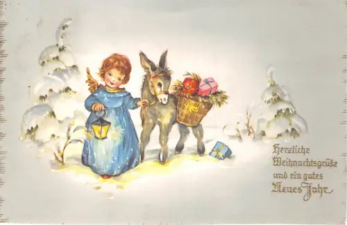 BG8493 Engel Kind Esel Weihnachten Neujahr Neujahr Grüße Germany