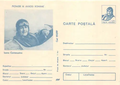 B8258 Entier Postaux Romania Aviation Aviateurs Roumains Ioana Cantacuzino
