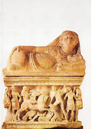 B33929 Uran in Alabastro con scena di comattimento contro i Galli art italy