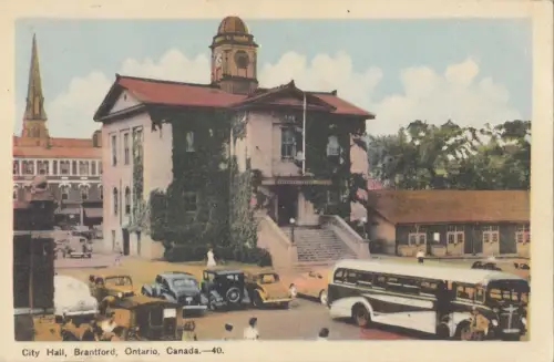 B77583 ontario city hall bratford car voiture bus canada scan front/back image