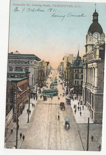 B77626 granville str looking south vancouvertramwa canada scan front/back image
