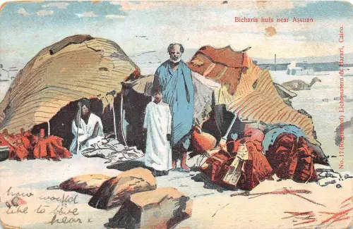 br106505 Bitcharis Hütten bei Assuan Ägypten Afrika Folklore Kostüm Litho