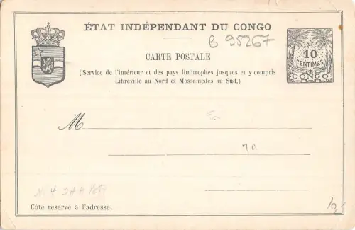 B95267 etat independent du congo carte postale heraldic africa
