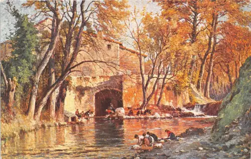 B94442 paris j claverie gemälde postkarte les paradis des lavandieres frankreich