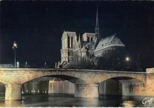 B110403 Frankreich Paris Notre-Dame Illuminee Brücke Fluss Pont Kathedrale