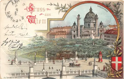 Lot273 gruss aus wien österreich litho