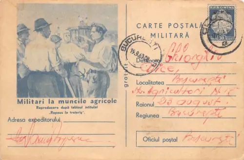 Lot258 Militärpostkarte Repaus la Treieris Rumänien Gemälde