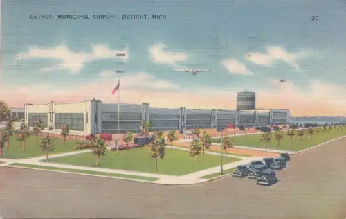 B77045 Detroit Municipal Airport Detroit Flughafen Luftfahrt Scan Vorder-/Rückseite Bild