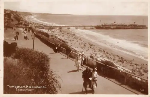 BR96860 the west cliff pier and sands bournemouth real photo uk