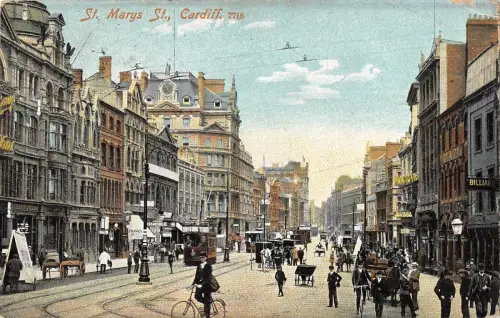 BR75151 St Marys St Cardiff Wales Fahrrad Straßenbahn Straßenbahn UK
