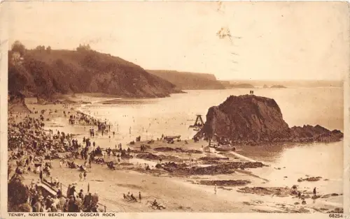 uk40480 goscar rock and north beach tenby wales real photo uk
