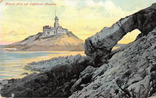 uk33737 natural arch and lighthouse mumbles wales uk