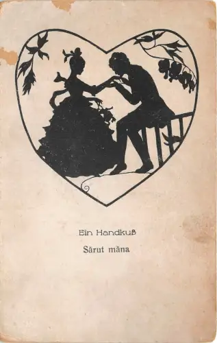 Lot123 Kiss my hand cople glamour rumänien Postkarte Jugendstil Fantasie