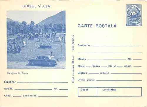B8156 Entier Postaux Romanian Tourisme en Roumanie Camping Cozia