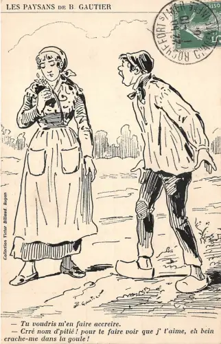 Lot255 Mann und Frau Les Paysans de B Gautier Künstler signierte Postkarte