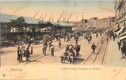 US5456 messina il corso vittorio emanuele col mercato italy litho