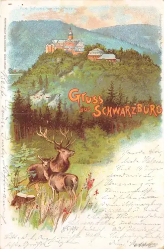 bg18436 schwatzburg litho hirsch cerf germany