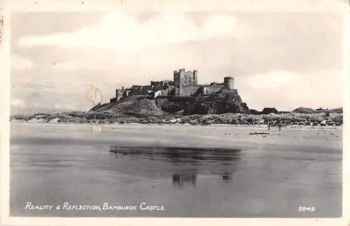 uk39417 reality and reflection bamburgh castle real photo uk lot 22 uk