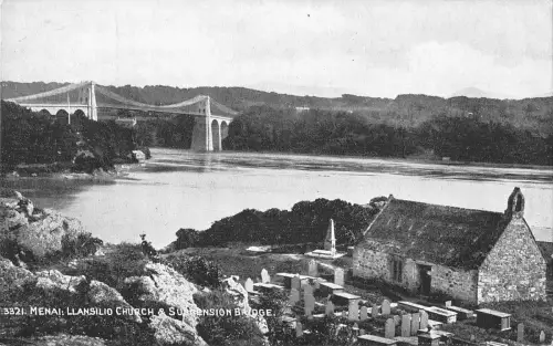 uk38727 Menai Llansilid Kirche und Hängebrücke Wales Echtfoto UK Lot 18