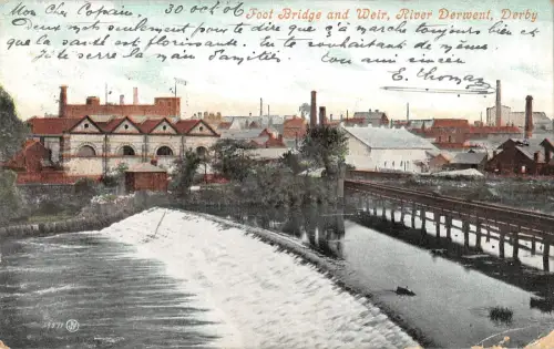 BR81844 Fußgängerbrücke und Wehr Fluss Derwent Derby UK