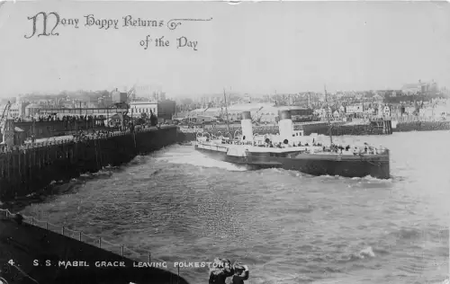 uk40290 SS Mable Grace Leaving Folkestone Echtfoto UK Army Navy Boot