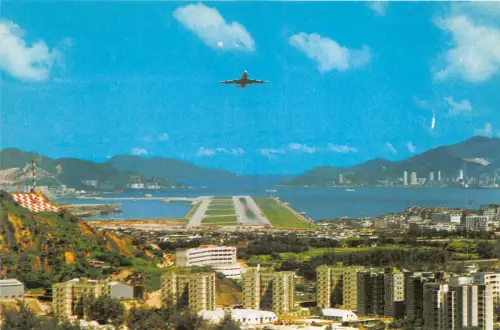 US8248 Ansicht der Flugzeuglandung von der Lung Tseung Road Hongkong Flughafen Flugzeug
