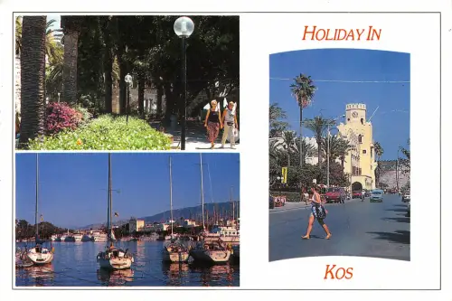B110770 Griechenland Kos Hafen Boote Bateaux Hafen Promenade Park Kirche Eglise