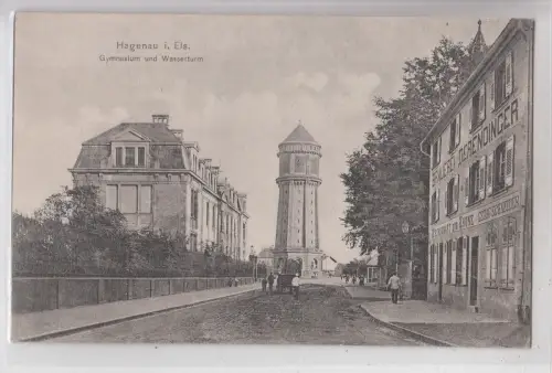 B82211 hagenau i els gymnasium und wasserturm frankreich Haugenau Vorder-Rückseite Bild