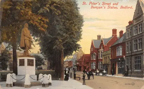 BR64281 St Peter Street and Bunyan s Statue Bedford UK