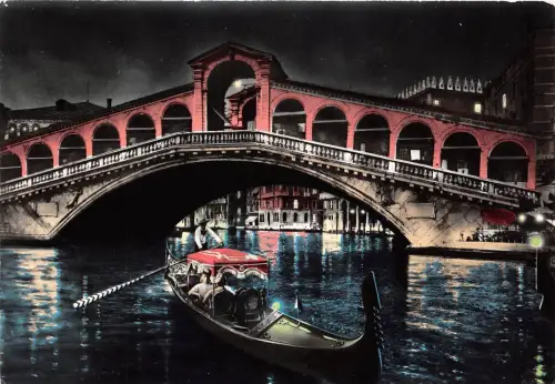 B33372 Venezia Rialte Brücke und Gondel bei Nacht Italien