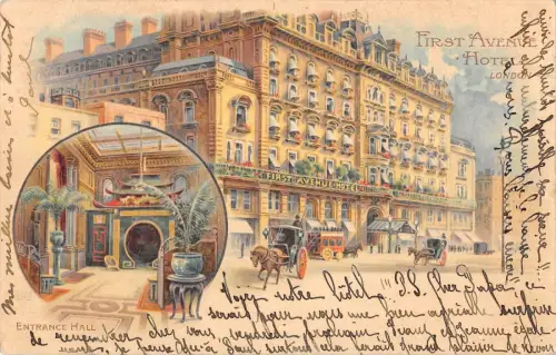 BR81797 First Avenue Hotel London Eingang Halle Wagen Litho UK